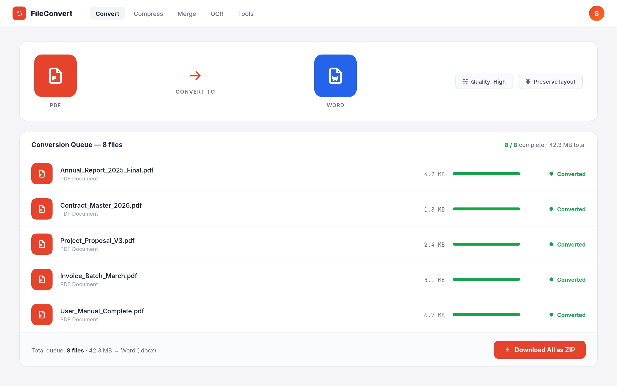 Bulk PDF conversion portfolio by Solforeyx — 500+ PDF to Word document conversions