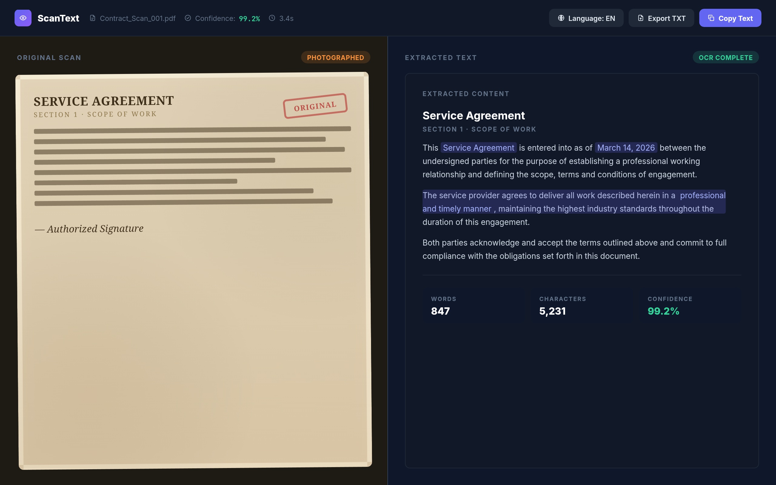 OCR text extraction portfolio by Solforeyx — scanned document to text conversion project