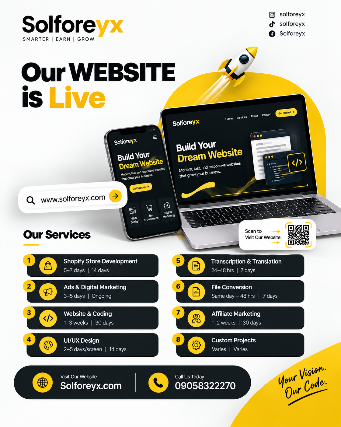 Solforeyx — Shopify store development, web design, UI/UX and digital marketing agency flyer