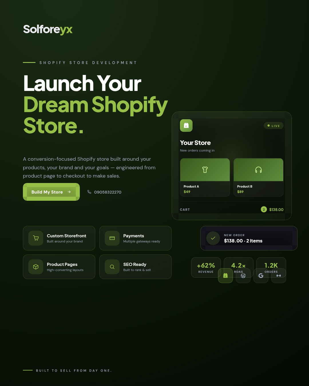 Shopify store development by Solforeyx — custom Shopify storefront, product setup, payment, shipping and checkout flow for e-commerce brands