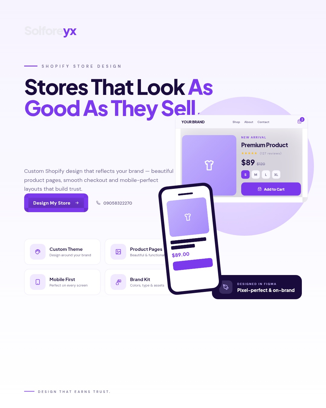 Shopify product page design by Solforeyx — conversion-focused product page layout with reviews and buy button