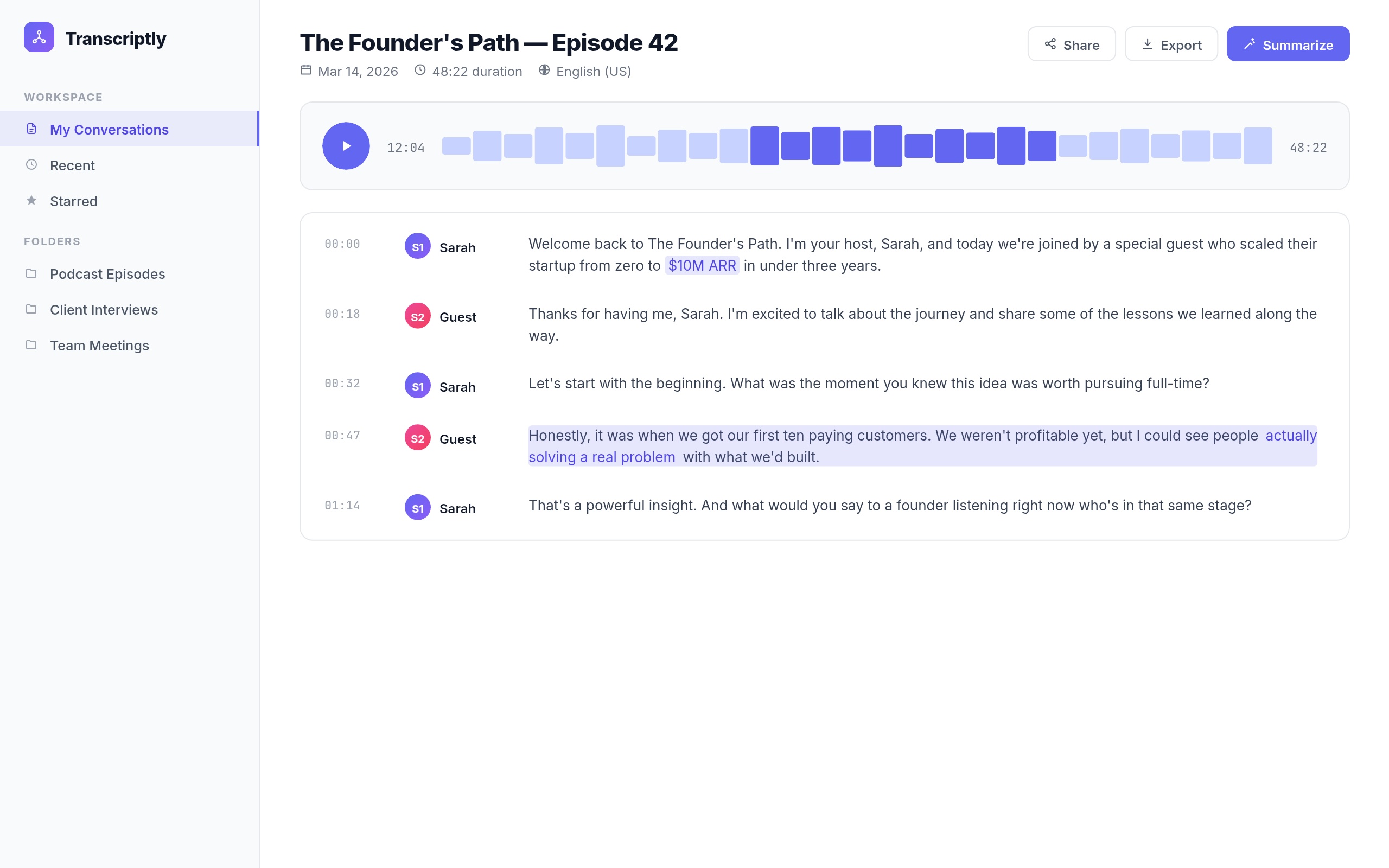 Podcast transcription portfolio by Solforeyx — 20 episodes accurately transcribed with timestamps