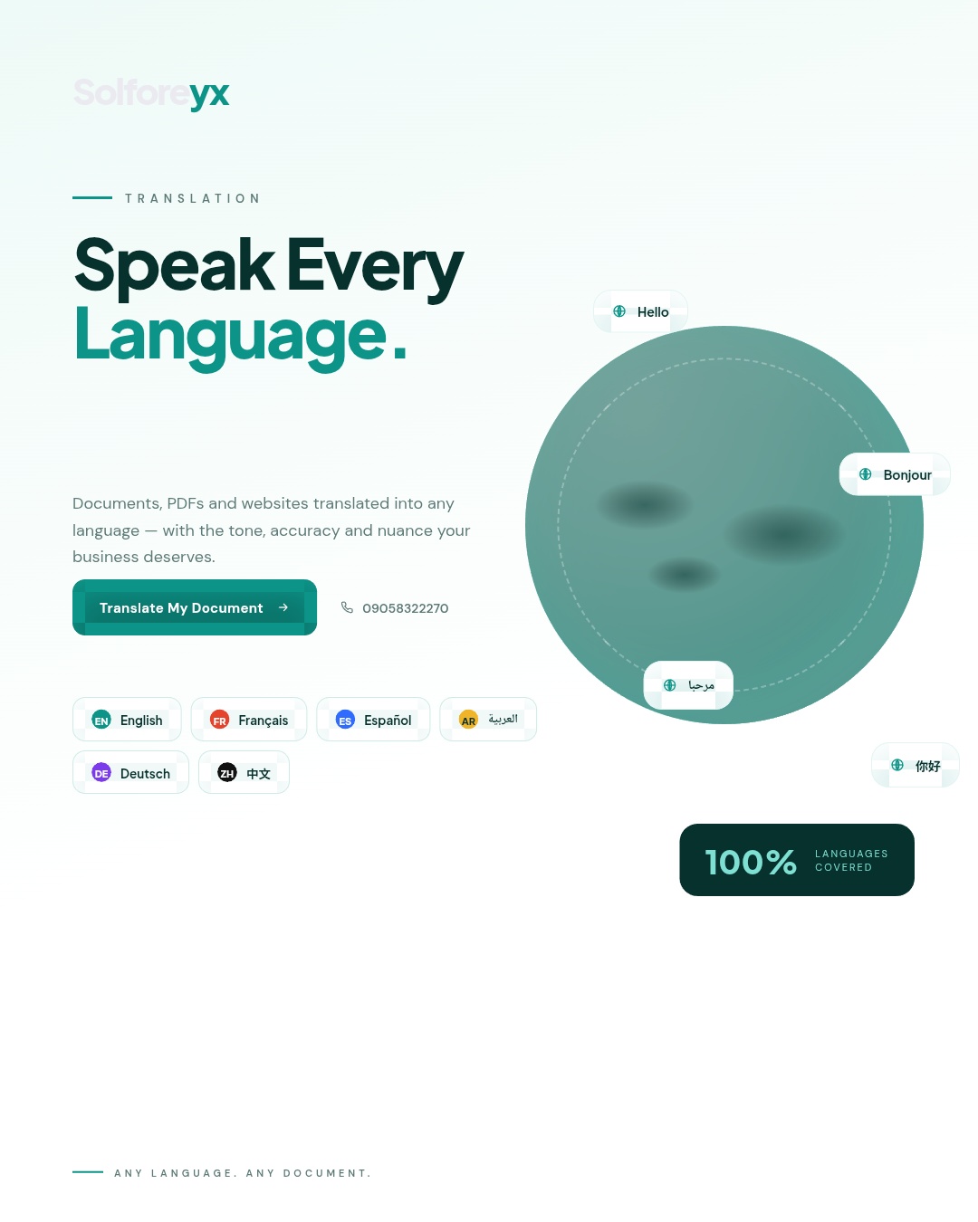 Professional translation service by Solforeyx — document, PDF and website translation in any language